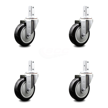 SERVICE CASTER 4 Inch Black Polyurethane Wheel Swivel 7/8 Inch Square Stem Caster Set SCC SCC-SQ20S414-PPUB-BLK-78-4